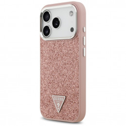 „Guess“ blizgantis trikampio formos logotipo „MagSafe“ dėklas, skirtas „iPhone 17 Pro“ – rožinis
