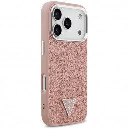 „Guess“ blizgantis trikampio formos logotipo „MagSafe“ dėklas, skirtas „iPhone 17 Pro“ – rožinis