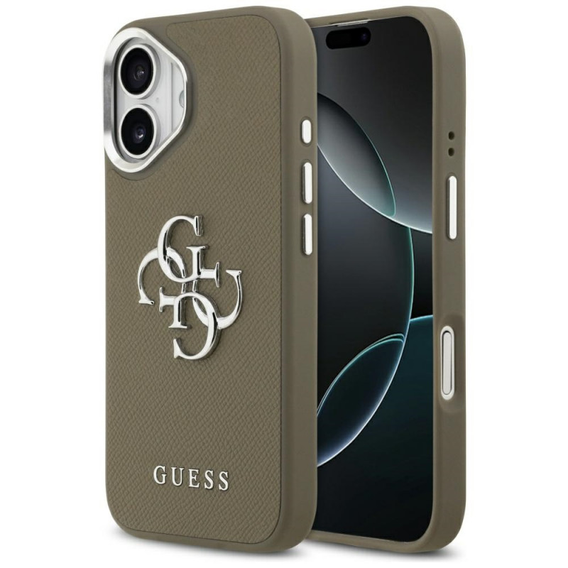„Guess“ grūdėtas didelis 4G klasikinis logotipas iPhone 17 dėklas – rudas