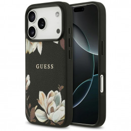 „Guess“ „Grained Flowers Classic Logo MagSafe“ dėklas, skirtas „iPhone 17 Pro“ – juodas
