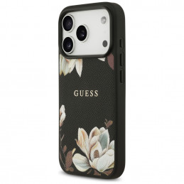 „Guess“ „Grained Flowers Classic Logo MagSafe“ dėklas, skirtas „iPhone 17 Pro“ – juodas