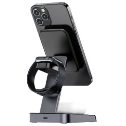 Acefast 15W Qi belaidis įkroviklis skirtas iPhone (su MagSafe), Apple Watch ir Apple AirPods stovo magnetinis laikiklis ...