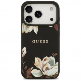 „Guess“ „Grained Flowers Classic Logo MagSafe“ dėklas, skirtas „iPhone 17 Pro“ – juodas
