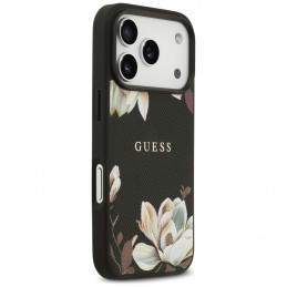„Guess“ „Grained Flowers Classic Logo MagSafe“ dėklas, skirtas „iPhone 17 Pro“ – juodas