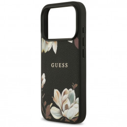 „Guess“ „Grained Flowers Classic Logo MagSafe“ dėklas, skirtas „iPhone 17 Pro“ – juodas