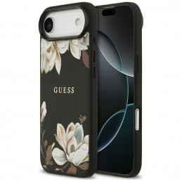 „Guess“ „Grained Flowers Classic Logo MagSafe“ dėklas, skirtas „iPhone Air“ – juodas