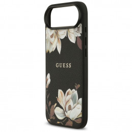 „Guess“ „Grained Flowers Classic Logo MagSafe“ dėklas, skirtas „iPhone Air“ – juodas