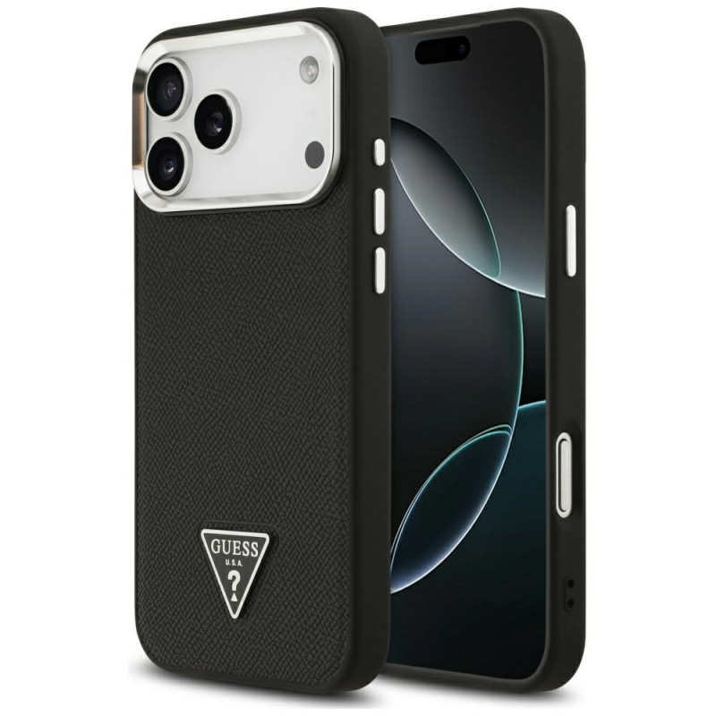 „Guess“ grūdėto trikampio logotipo „MagSafe“ dėklas, skirtas „iPhone 17 Pro“ – juodas