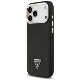 „Guess“ grūdėto trikampio logotipo „MagSafe“ dėklas, skirtas „iPhone 17 Pro Max“ – juodas