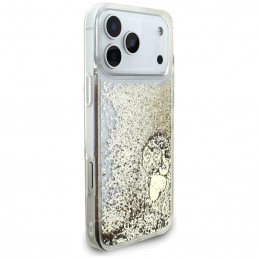 „Guess Liq. Glitter 4 Charms“ dėklas, skirtas „iPhone 17 Pro Max“ – auksinis