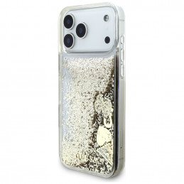 „Guess Liq. Glitter 4 Charms“ dėklas, skirtas „iPhone 17 Pro“ – auksinis
