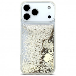 „Guess Liq. Glitter 4 Charms“ dėklas, skirtas „iPhone 17 Pro“ – auksinis