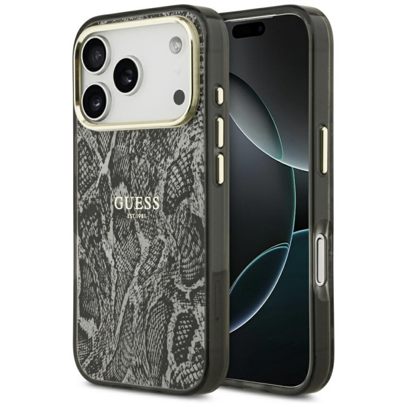„Guess“ „Python“ rašto „MagSafe“ dėklas, skirtas „iPhone 17 Pro“ – juodas