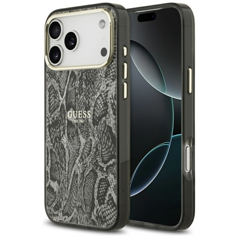 „Guess“ „Python“ rašto „MagSafe“ dėklas, skirtas „iPhone 17 Pro Max“ – juodas