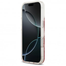 „Guess“ blizgučiais aptrauktas „MagSafe“ dėklas, skirtas „iPhone 17 Pro“ – rožinis