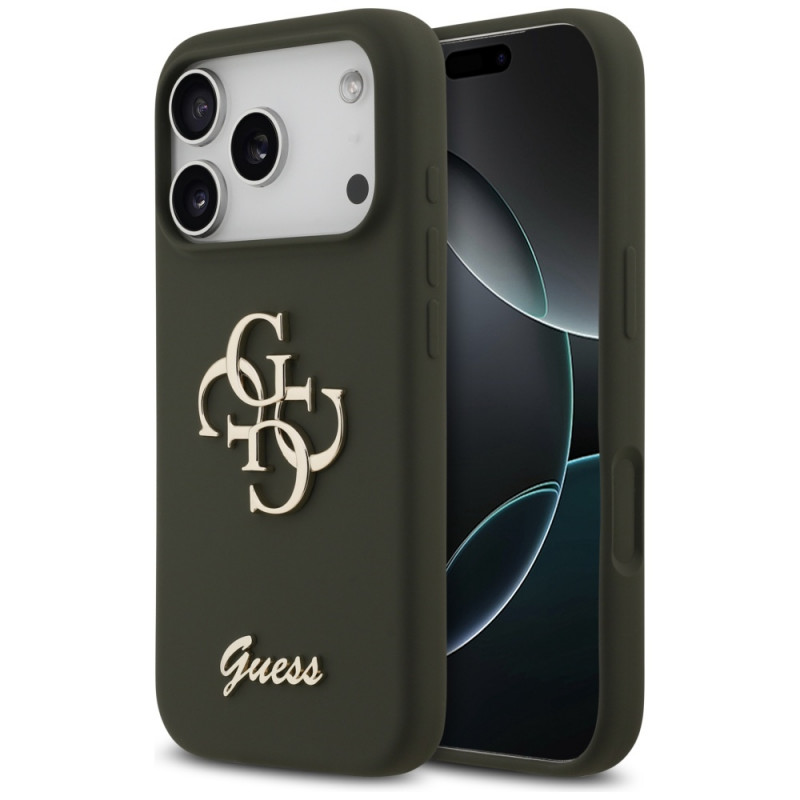 „Guess“ silikoninis „Big 4G Script“ dėklas, skirtas „iPhone 17 Pro“ – žalias