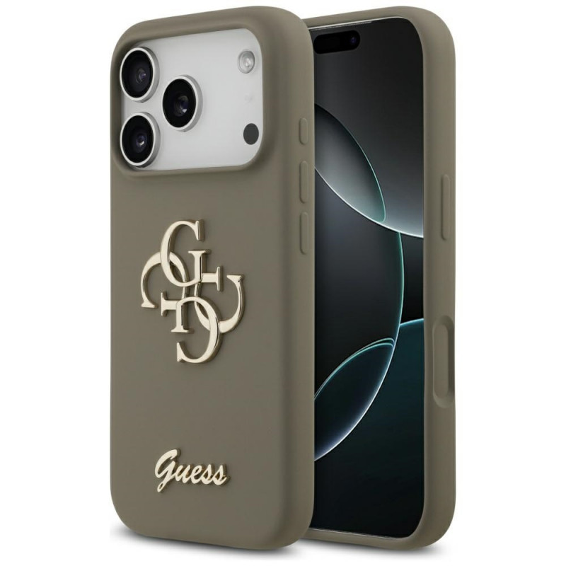„Guess“ silikoninis „Big 4G Script“ dėklas, skirtas „iPhone 17 Pro Max“ – rudas