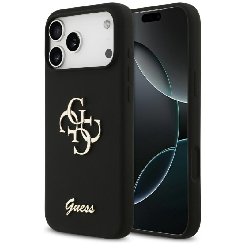 „Guess“ silikoninis „Big 4G Script“ dėklas, skirtas „iPhone 17 Pro Max“ – juodas