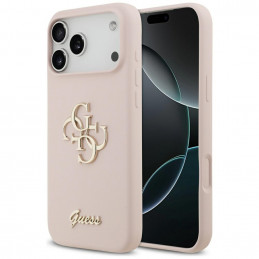 „Guess“ silikoninis „Big 4G Script“ dėklas, skirtas „iPhone 17 Pro Max“ – rožinis