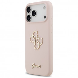 „Guess“ silikoninis „Big 4G Script“ dėklas, skirtas „iPhone 17 Pro Max“ – rožinis