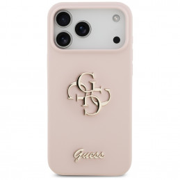 „Guess“ silikoninis „Big 4G Script“ dėklas, skirtas „iPhone 17 Pro Max“ – rožinis