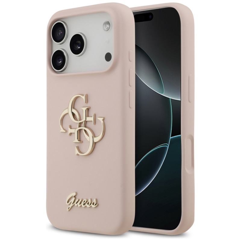 „Guess“ silikoninis „Big 4G Script“ dėklas, skirtas „iPhone 17 Pro“ – rožinis