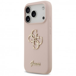 „Guess“ silikoninis „Big 4G Script“ dėklas, skirtas „iPhone 17 Pro“ – rožinis