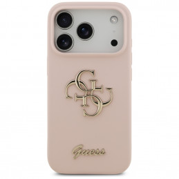 „Guess“ silikoninis „Big 4G Script“ dėklas, skirtas „iPhone 17 Pro“ – rožinis