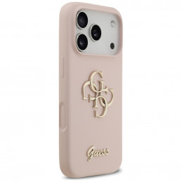 „Guess“ silikoninis „Big 4G Script“ dėklas, skirtas „iPhone 17 Pro“ – rožinis