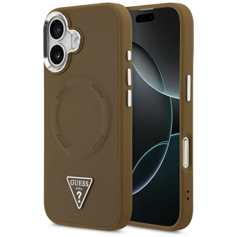 „Guess“ trikampio formos logotipo „MagSafe“ dėklas, skirtas „iPhone 17“ – rudas