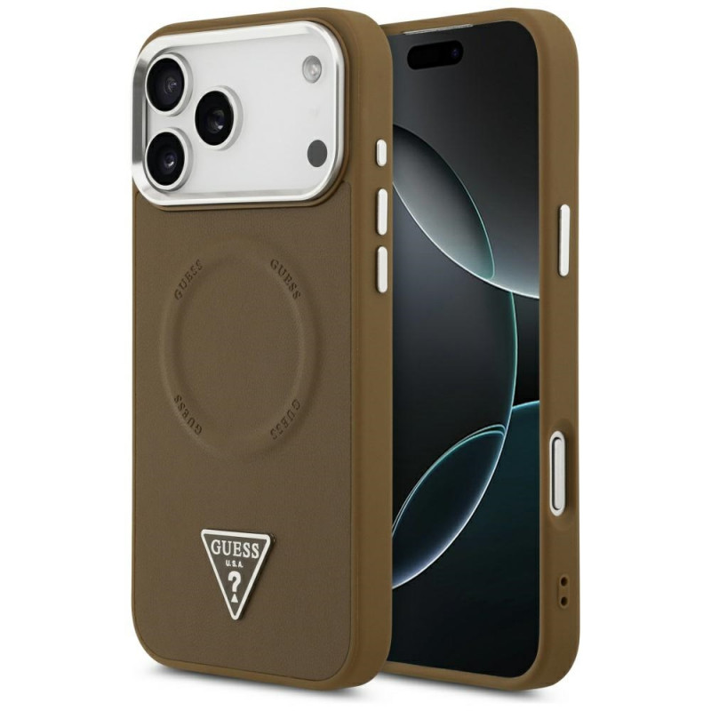 „Guess“ trikampio formos logotipo „MagSafe“ dėklas, skirtas „iPhone 17 Pro“ – rudas