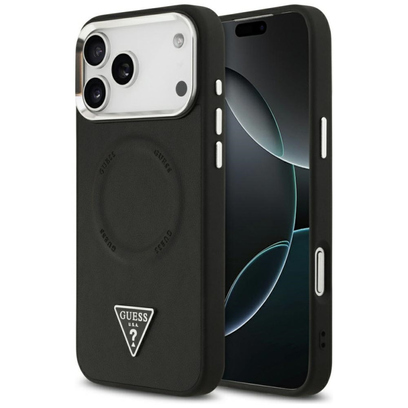 „Guess“ trikampio formos logotipo „MagSafe“ dėklas, skirtas „iPhone 17 Pro“ – juodas