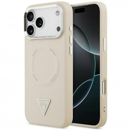„Guess“ trikampio formos logotipo „MagSafe“ dėklas, skirtas „iPhone 17 Pro Max“ – smėlio spalvos