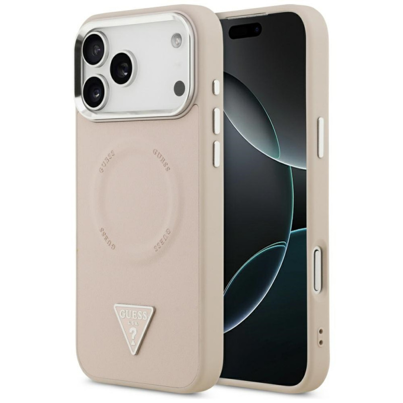 „Guess“ trikampio formos logotipo „MagSafe“ dėklas, skirtas „iPhone 17 Pro Max“ – rožinis