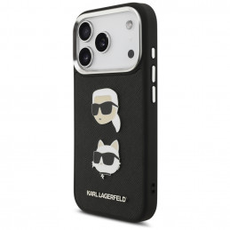 Karl Lagerfeld FW grūdėtas Karl & Choupette galvučių smeigtukų ir logotipo iPhone 17 Pro dėklas – juodas