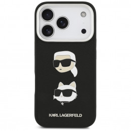 Karl Lagerfeld FW grūdėtas Karl & Choupette galvučių smeigtukų ir logotipo iPhone 17 Pro dėklas – juodas