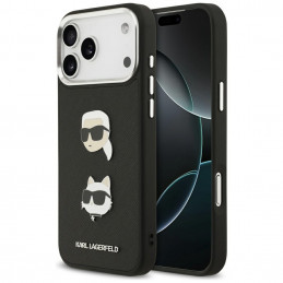 Karl Lagerfeld FW grūdėtas Karl & Choupette galvučių smeigtukų ir logotipo dėklas iPhone 17 Pro Max - juodas