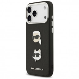 Karl Lagerfeld FW grūdėtas Karl & Choupette galvučių smeigtukų ir logotipo dėklas iPhone 17 Pro Max - juodas