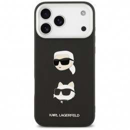 Karl Lagerfeld FW grūdėtas Karl & Choupette galvučių smeigtukų ir logotipo dėklas iPhone 17 Pro Max - juodas