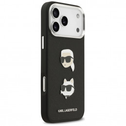 Karl Lagerfeld FW grūdėtas Karl & Choupette galvučių smeigtukų ir logotipo dėklas iPhone 17 Pro Max - juodas