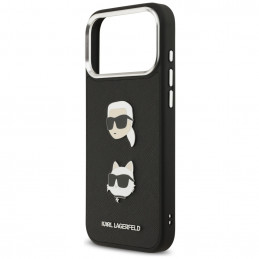 Karl Lagerfeld FW grūdėtas Karl & Choupette galvučių smeigtukų ir logotipo dėklas iPhone 17 Pro Max - juodas