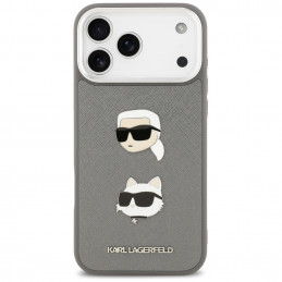 Karl Lagerfeld FW grūdėtas Karl & Choupette Heads Pins & Logo iPhone 17 Pro Max dėklas – pilkas