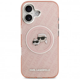 Karl Lagerfeld IML blizgučiais puoštas „Karl & Choupette Heads“ logotipo „MagSafe iPhone 17“ dėklas – rožinis