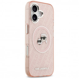 Karl Lagerfeld IML blizgučiais puoštas „Karl & Choupette Heads“ logotipo „MagSafe iPhone 17“ dėklas – rožinis