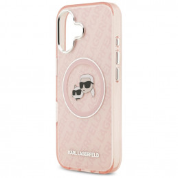 Karl Lagerfeld IML blizgučiais puoštas „Karl & Choupette Heads“ logotipo „MagSafe iPhone 17“ dėklas – rožinis