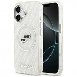 „Karl Lagerfeld IML“ blizgučiais puoštas „Karl & Choupette Heads“ logotipo „MagSafe iPhone 17“ dėklas – pilkas