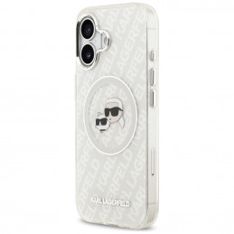 „Karl Lagerfeld IML“ blizgučiais puoštas „Karl & Choupette Heads“ logotipo „MagSafe iPhone 17“ dėklas – pilkas