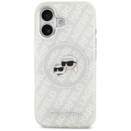 „Karl Lagerfeld IML“ blizgučiais puoštas „Karl & Choupette Heads“ logotipo „MagSafe iPhone 17“ dėklas – pilkas