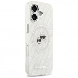„Karl Lagerfeld IML“ blizgučiais puoštas „Karl & Choupette Heads“ logotipo „MagSafe iPhone 17“ dėklas – pilkas