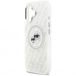 „Karl Lagerfeld IML“ blizgučiais puoštas „Karl & Choupette Heads“ logotipo „MagSafe iPhone 17“ dėklas – pilkas
